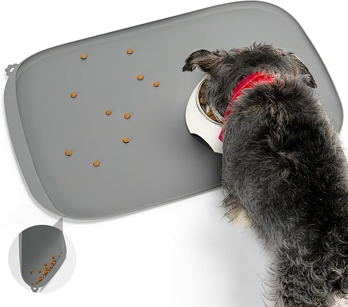 Silicone Dog Food Mat with Side Pocket & Hook Hole, Soft Raised Edges, Easy by Conlun