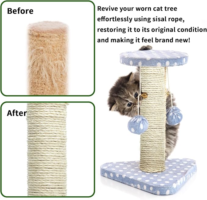 Cat Sisal Rope 164-Feet 4mm for Scratcher Repair and Replace Scratching Post - Image 6