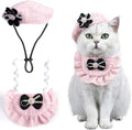 2PCS Cat Beret Hat with Camellia, Adjustable Bow Bandana Scarf Set Pet Princess by HOWWFALY