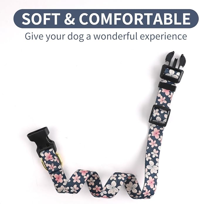 QQPETS Adjustable Soft Dog Collar: Print Flower Pink Multicolor Cute Patterns - Image 4