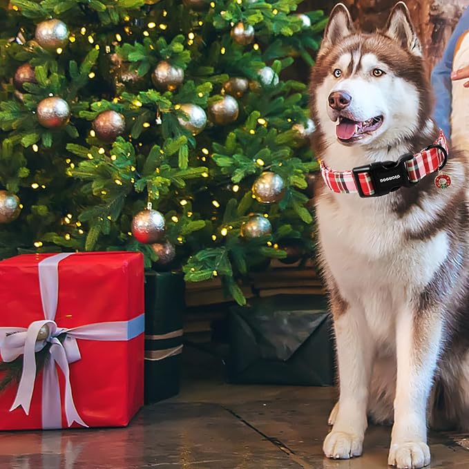 DOGWONG Christmas Dog Collar, Adjustable Red Checkered Pet Collars Christmas - Image 4