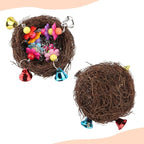 Hypeety Natural Rattan Nest Bird Swing Toy Colorful Flowers Bells - Image 5