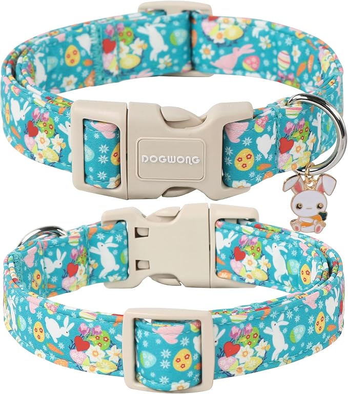 DOGWONG Easter Dog Collar, Cute Flower Bunny Eggs Dog Collar Pink Pet Collar - Image 2