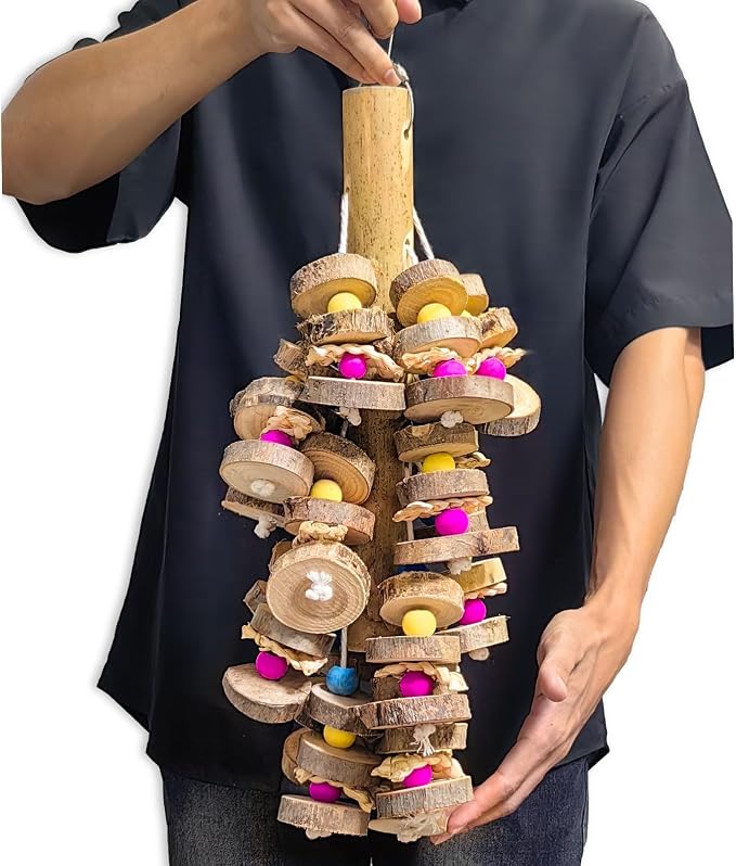 Extra Large Bird Parrot Toys- 19.7 inch Multicolored Natural Wooden Block - Image 3