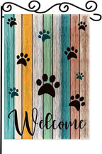 Welcome Paw Garden Flag, Welcome Spring Summer Garden Flag Colorful Footprint by WPCTYQ