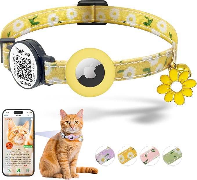Smart QR Code Cat Collar with Online ID Profile & Integrated Airtag Holder by Taghelp