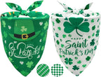 St. Patrick's Day Dog Bandanas Set 2PCS-Large, Featuring Irish Shamrock & Plaid by CozyHaus