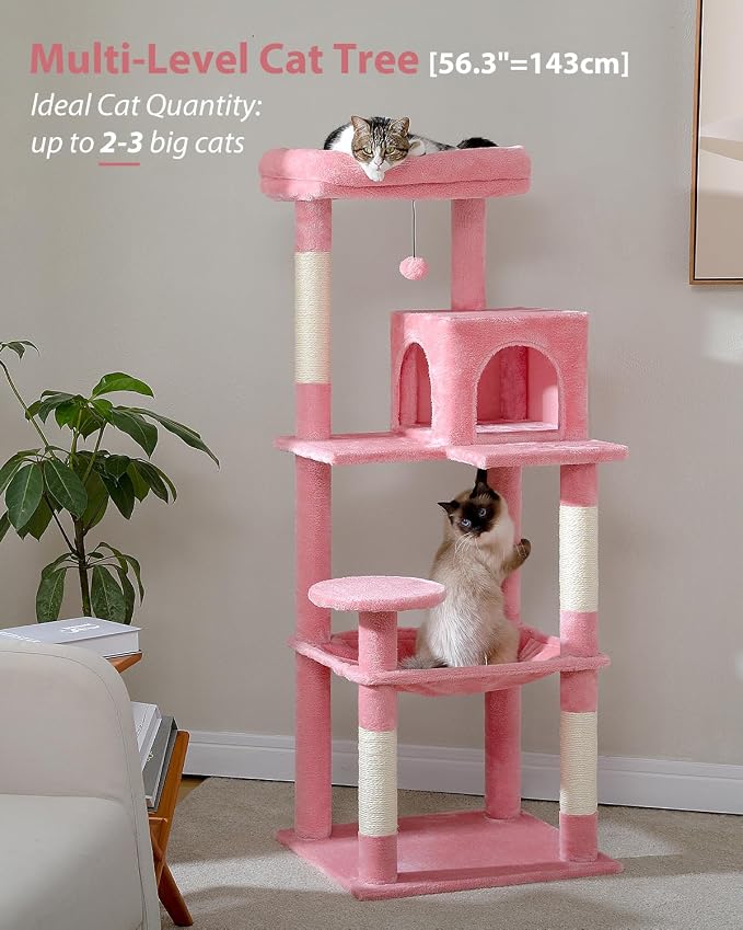 Cat Tree for Large Cats with Metal Plush Big Hammock, 56.3" Cat Tower for - Image 2