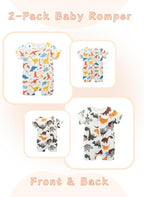 Unisex Summer Trendy 2-Pack Rompers Short Sleeve Zipped Bodysuit Infant Cotton - Image 2