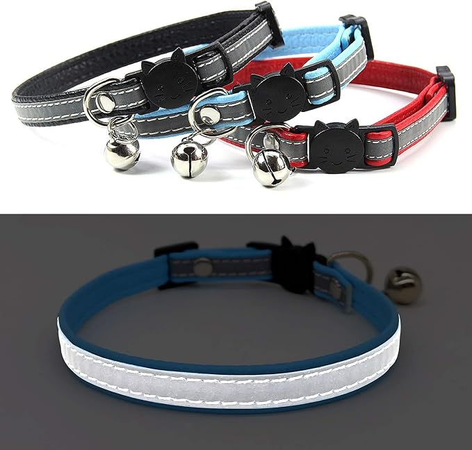 KUDES 3 PCS Breakaway Cat Leather Collars, Reflective Safety Buckle Kitten by KUDESPetHome