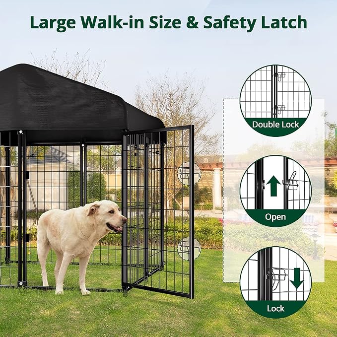 Dog Kennel Outside with Roof, Heavty Duty Welded Dog Crate Playpen with - Image 5