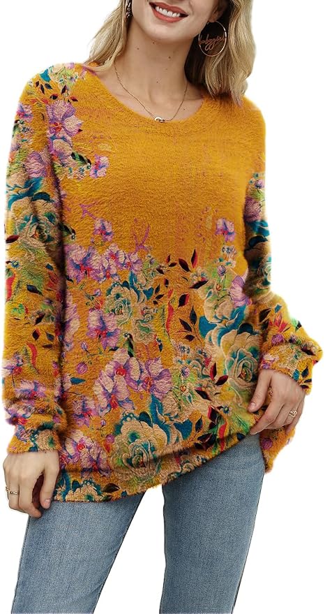 YESNO Women Christmas Sweater Graphic Printed Oversized Pullover Sweaters by YESNO