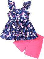 Toddler Baby Girls Summer Clothes Outfits Ruffled Sleeve Dinosaur Shirt Leopard by Popshion
