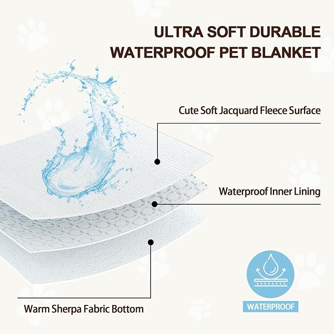 Waterproof Blanket for Dog Puppy Cat, Cute 3D Textured Paw Dog Blanket for Bed - Image 2
