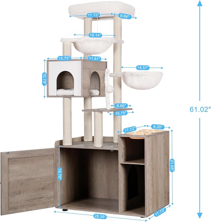 Hey-brother Cat Tree with Litter Box Enclosure, Modern Cat Tower - Image 3