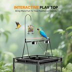 VINGLI 83 Inch Bird Cage with Play Top, Large Wrought Iron Bird Cage with Wheels - Image 3