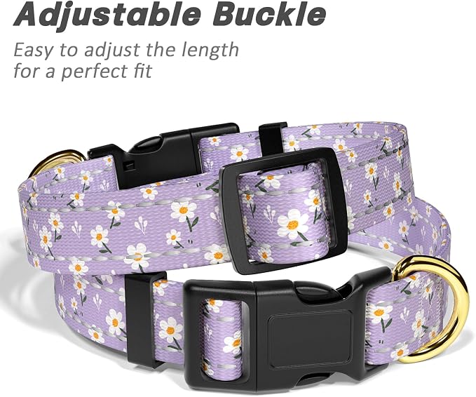Reflective Dog Collar for Medium Dogs, Cute Flower Theme Adjustable Heavy-Duty - Image 6