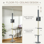 PawHut 85.5" Cat Tree Height Adjustable Floor-to-Ceiling 4-Tier Kitty Climbing - Image 4