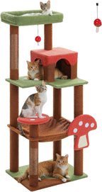 Mushroom Cat Tree Tower with Removable Scratcher, Large Hammock, 3 Sisal Posts by MUTTROS