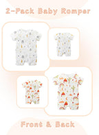 Unisex Summer Trendy 2-Pack Rompers Short Sleeve Zipped Bodysuit Infant Cotton - Image 2