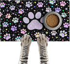 Pet Feeding Mat 24x16 inch Glitter Paw Print Pet Bowl Placemat Non Slip Floor by HOMETITUTE