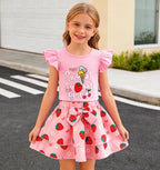 Girls Skirt Set 2 Piece Outfit Toddler Summer Clothes Ruffle Sleeve T-Shirt Bow - Image 3