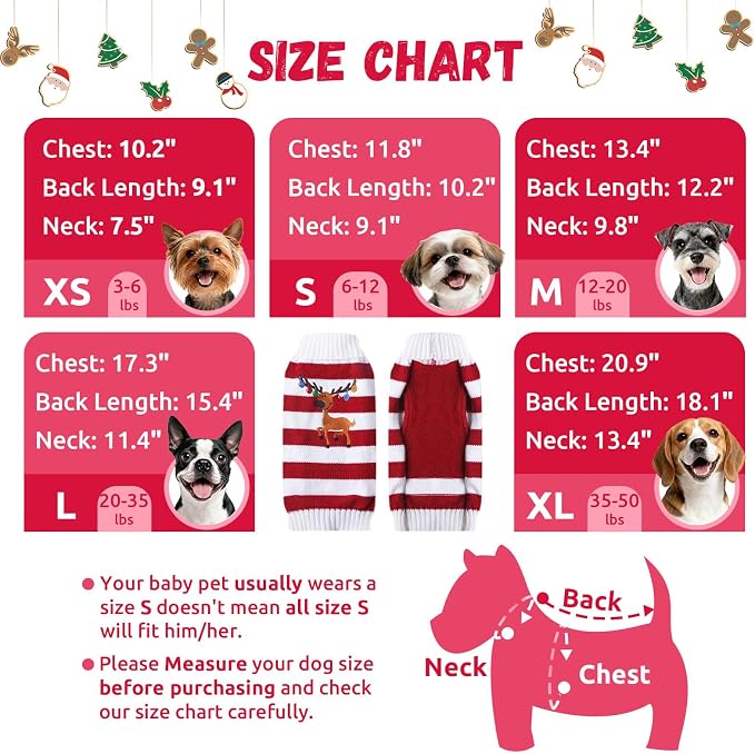 Christmas Dog Sweaters Xmas Pet Outfits Striped Elk Costume Holiday Clothes - Image 4