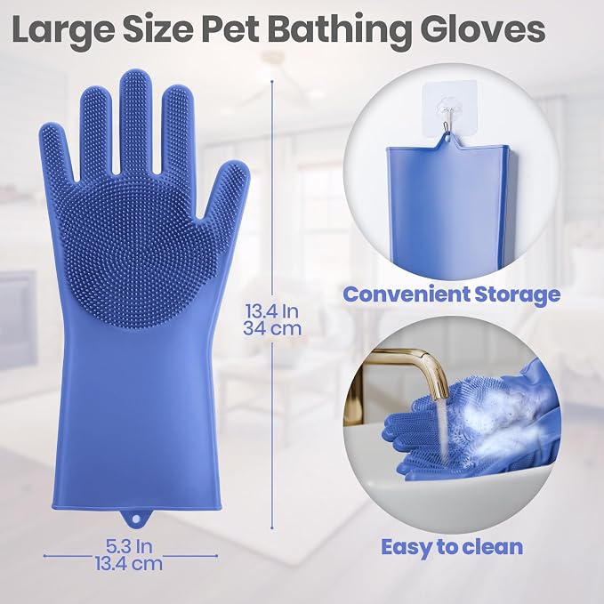 DELOMO Dog Washing Gloves Large Size: 1 Pair Soft and Gentle Silicone Pet - Image 4