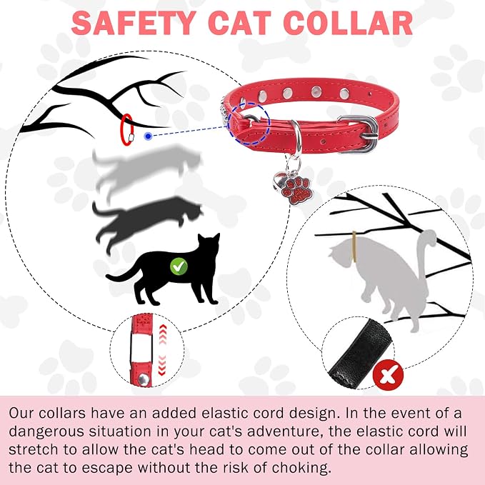 SCENEREAL Cat Collar with Bells, Leather Cat Collars with Paw Studded, - Image 5