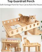 74" Wooden Cat Tree Tower for Large Cats, Cat Condo & Hammock, Natural Wood Cat - Image 5