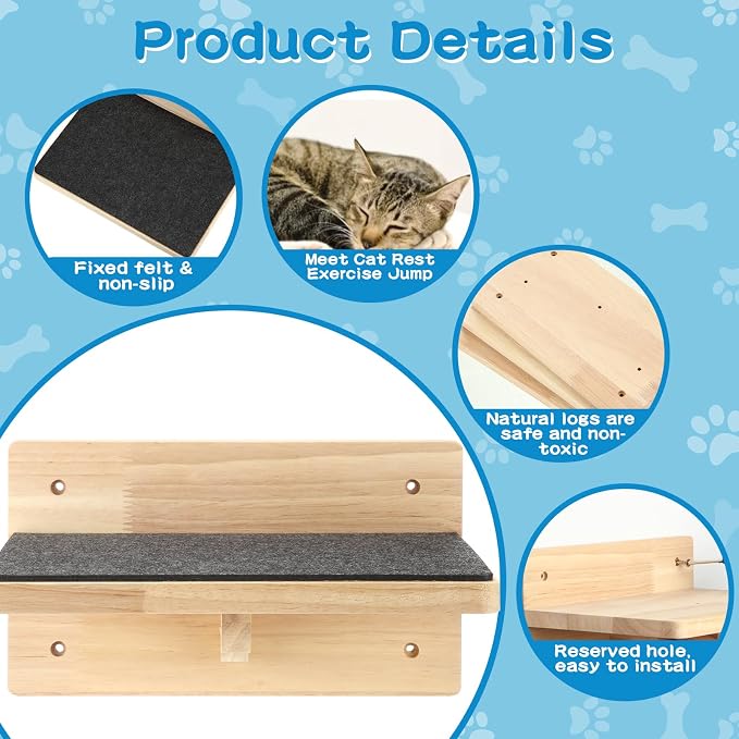 Lenwen Set of 6 Cat Wall Steps Shelf Shelves Wood Cat Climbing Shelves - Image 4