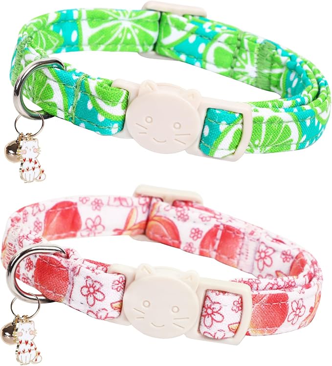Cat Collar-2 Pack Cute Cat Collars Peach & Lemon Print Breakaway by BoboRainbow
