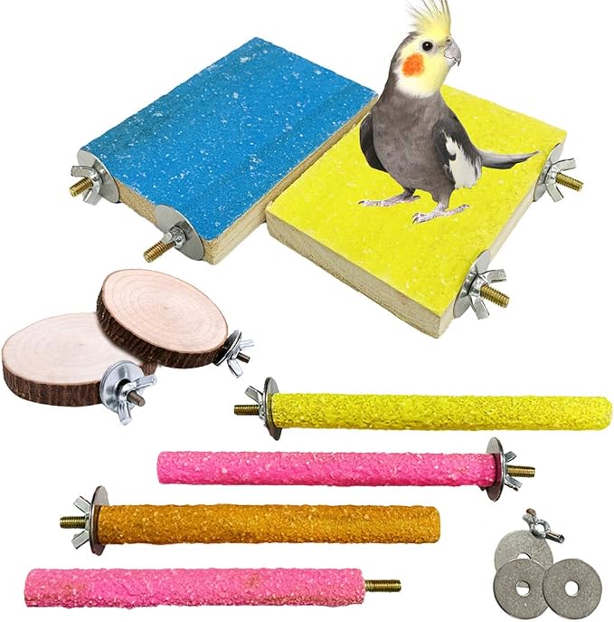Hamiledyi 8 PCS Bird Perch Stand Toy Wood Parrot Paw Grinding Stick Perch Stand by Hamiledyi