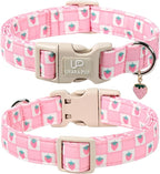 Spring Dog Collar, UP URARA PUP Strawberry Collars in Pink Checkered Adjustable - Image 2