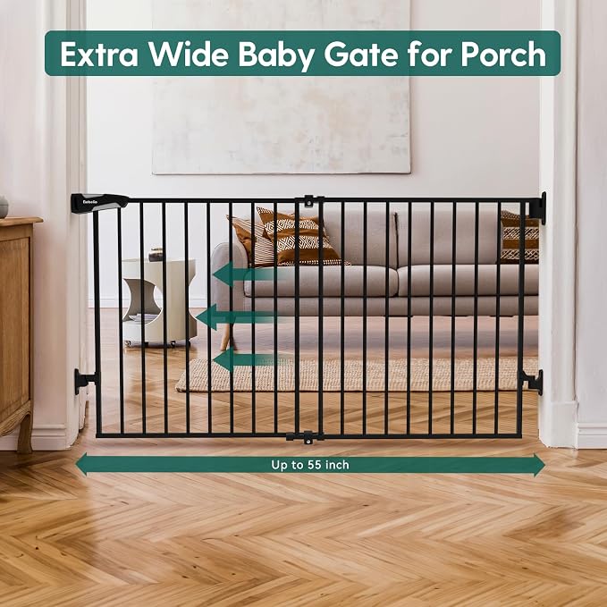 Babelio 31.5-55" No Bottom Bar Baby Gate Extra Wide, 2-in-1 Auto Close Dog Gate - Image 2