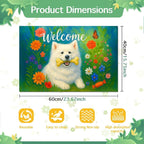 Welcome Spring Pet Feeding Mat 24" x 16"White Dog Floral Design Non Slip Cat - Image 5