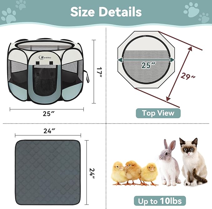 Dog Playpen with 2 Washable Pee Pad, Puppy Pet Cat Playpen Small AnimalsTent - Image 3