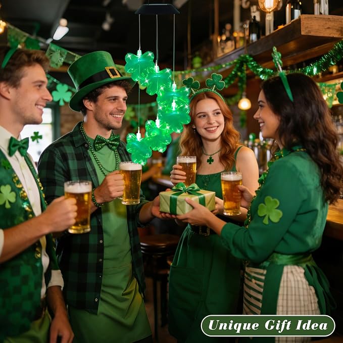 St. Patrick's Day Solar Shamrock Wind Chimes, Birthday Irish Gifts - Image 5
