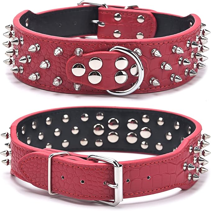 Serijoars Spiked Studded Dog Collar, PU Leather Dog Collar, Adjustable Pet - Image 3