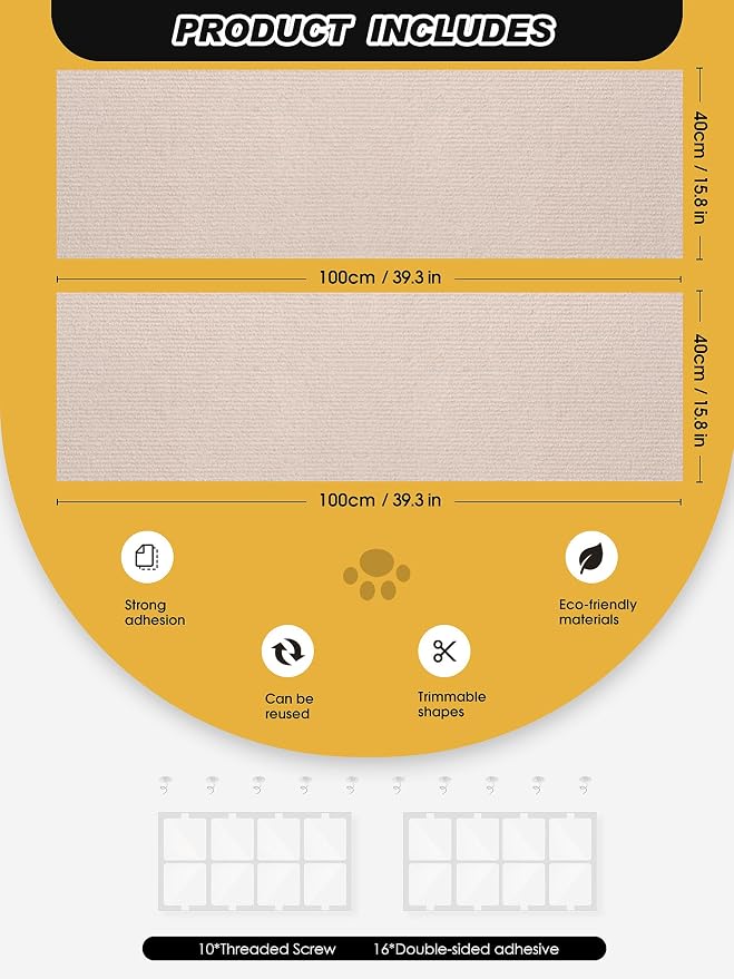 2PCS 39.4"x15.8" Cat Scratch Mat, Trimmable Self-Adhesive Carpet, DIY Climb Cat - Image 7