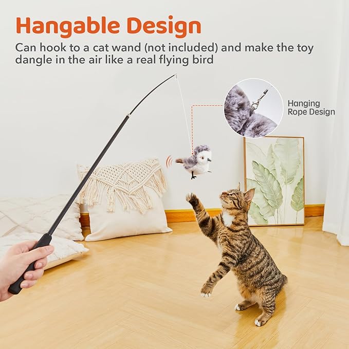 Potaroma Cat Toys Flapping Bird, Lifelike Sandpiper Chirp Tweet, Rechargeable - Image 6