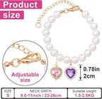 2pcs Cat Pearl Collar with Heart Pendant, Cute Pearl Pet Necklace in Small - Image 2