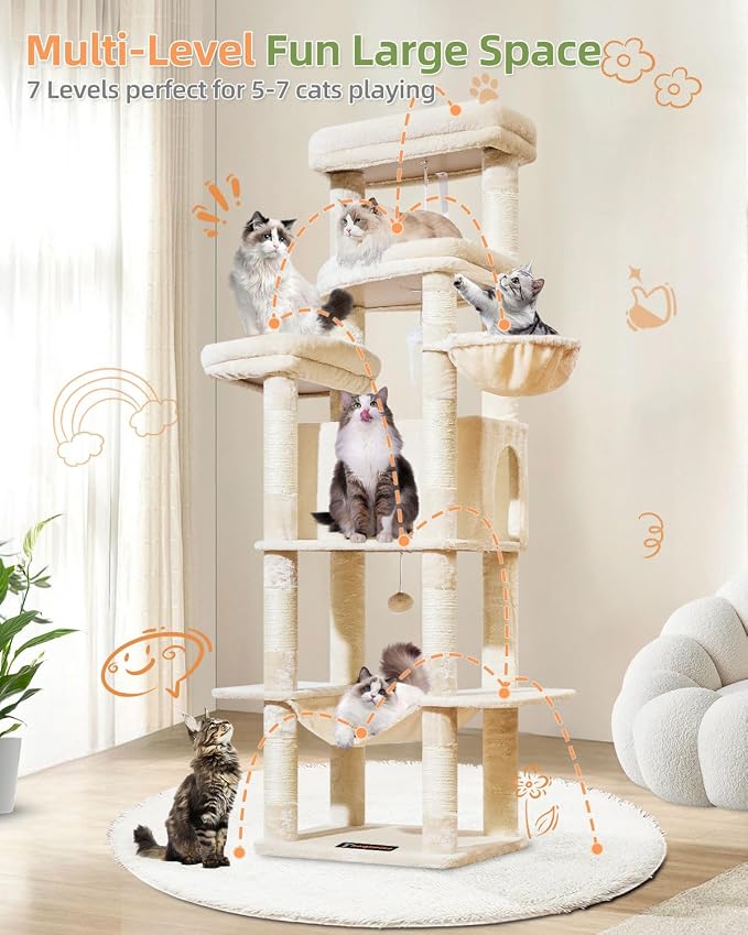 Taoqimiao 71 Inches Cat Tree for Large Cats 20lbs+, 3 Giant Perches, Widened - Image 7