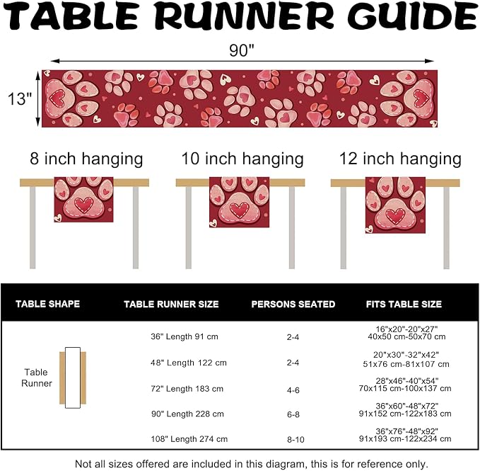 Valentines Day Dog Cat Paw Prints Table Runner, Anniversary Wedding Burlap - Image 3