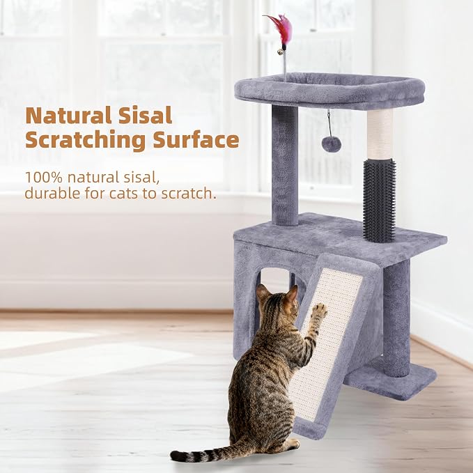 Cat Tree with Self-Grooming Brush and Interactive Toys, Cat Tree Tower - Image 5