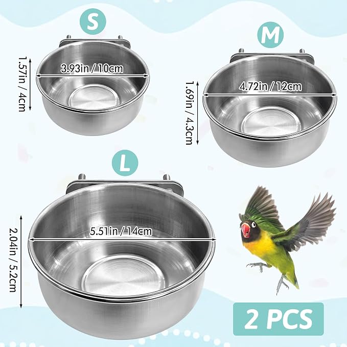 PINVNBY Stainless Steel Bird Bowl Parrot Food Water Bowls - Image 2