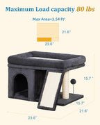 XL Cat Tree Tower for Large Adult Cats 20 lbs+, 25in Perch Bed, Condo Cave for - Image 7