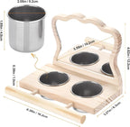 Feeder with Acrylic Mirror & Stainless Steel Bowls, Natural Wood Perch - Image 6