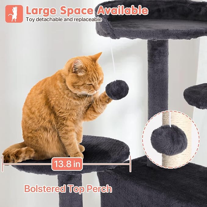 Large Cat Tree with Scratching Post, Wooden Frame, Sisal Ropes, 3 Platforms - Image 3