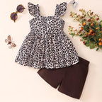 Toddler Baby Girls Summer Clothes Outfits Ruffled Sleeve Dinosaur Shirt Leopard - Image 2